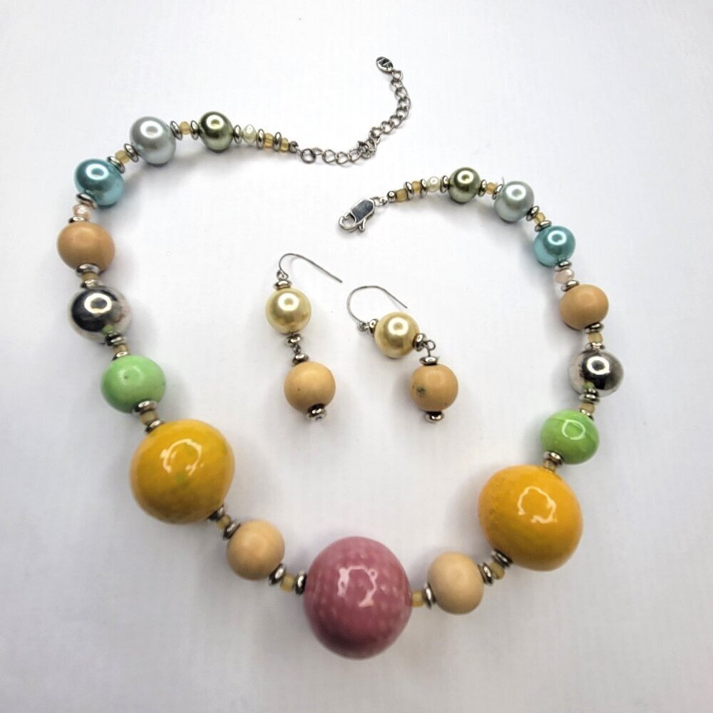 Colourful Large Orbs Ball Necklace, Graduated Size Bead Necklace with Earrings
